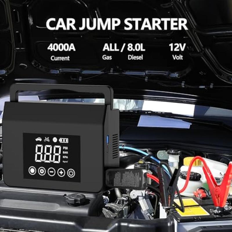 Power Up Anywhere: Eleacc 4-IN-1 4000A Car Jump Starter with Air Compressor, 150PSI Tire Inflator, 15000mAh Power Bank, and LED Light for All Gas/Diesel Engines