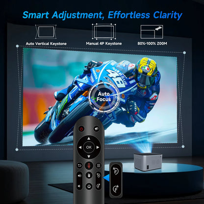 Experience Stunning Home Entertainment with the Auto Focus Smart Projector - Android 11, 4K Support, and 580 ANSI Lumens for Ultimate Clarity!